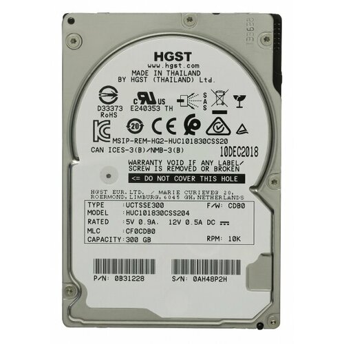 Жесткий диск HGST HUC101830CSS204 300Gb 10520 SAS 2,5 HDD жесткий диск hgst 0b32650 1 2tb 10520 sas 2 5 hdd