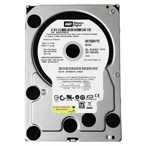 Жесткий диск Western Digital WD7500AYYS 750Gb 7200 SATAII 35 HDD 617000₽