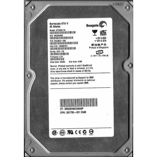 Жесткий диск Seagate ST340017A 40Gb 7200 IDE 35 HDD 344000₽