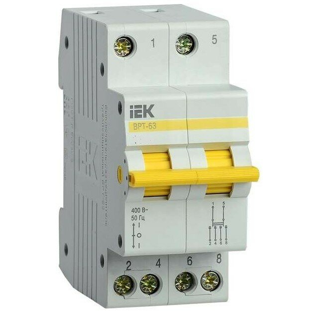 фото Iek дополнительные модульные устройства MPR10-2-063 Выключатель-разъединитель трехпозиционный ВРТ-63 2P 63А