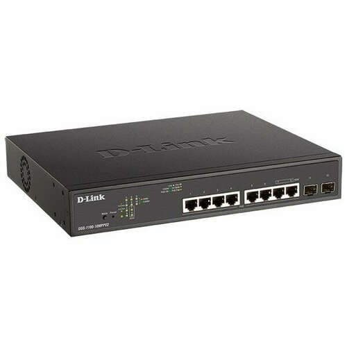 D-Link Сетевое оборудование DGS-1100-10MPPV2 A3A Настраиваемый L2 коммутатор с 8 портами 10 100 1000Base-T и 2 портами 1000Base-X SFP порты 1-8 PoE 18532₽