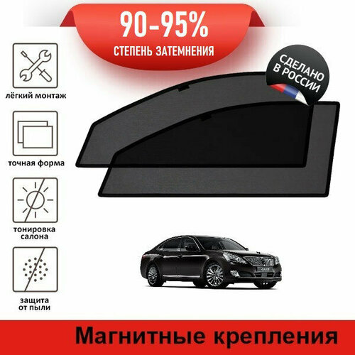 Каркасные шторки LATONIK PREMIUM на Hyundai Equus 2 седан (2010-2017) на передние двери на магнитах с затемнением 90-95%