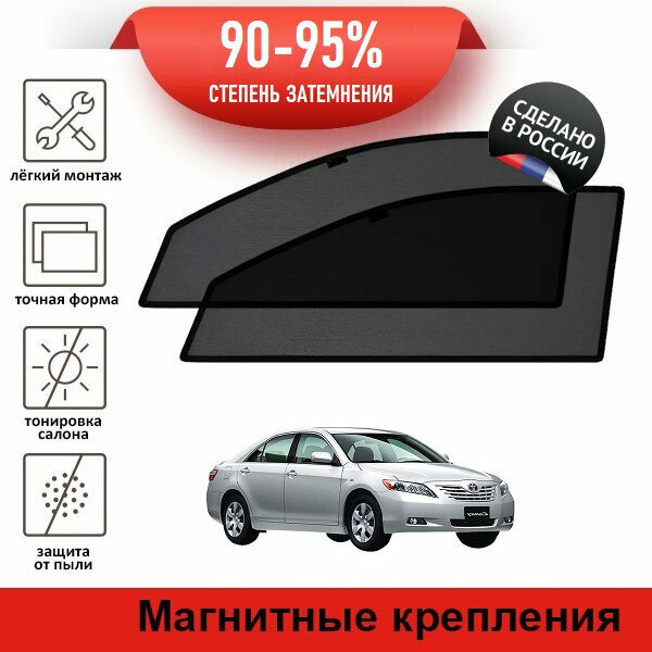 Каркасные шторки LATONIK PREMIUM на Toyota Camry (XV40) (2006-2009) на передние двери на магнитах с затемнением 90-95%