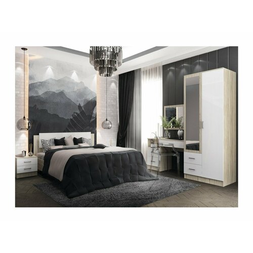 Модульная спальня Софи, композиция 3 (Белый глянец, Дуб Сонома)