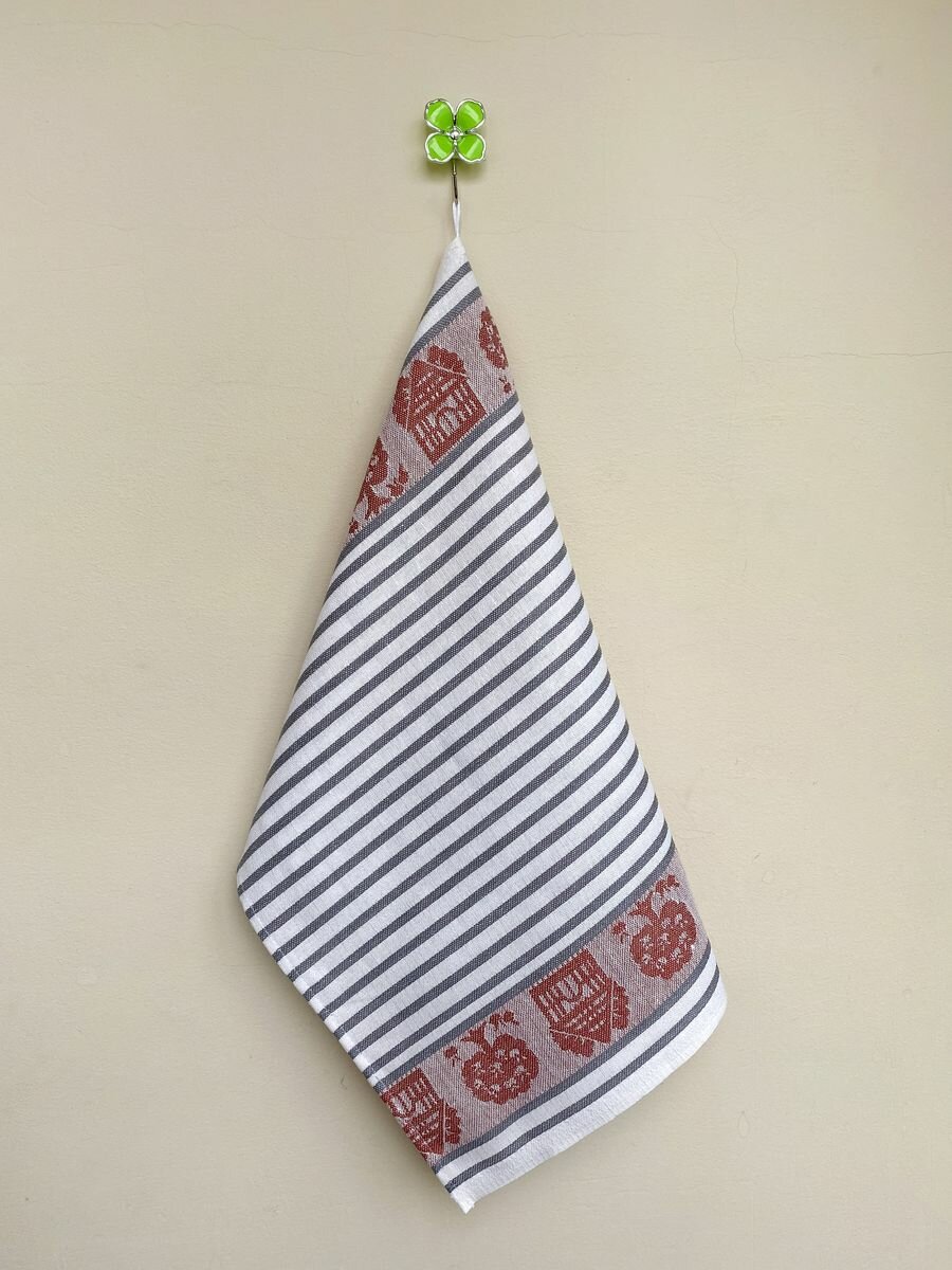 фото Полотенце кухонное 50*70 см, жаккардовое, 100 % лён (Домашний очаг, красный)