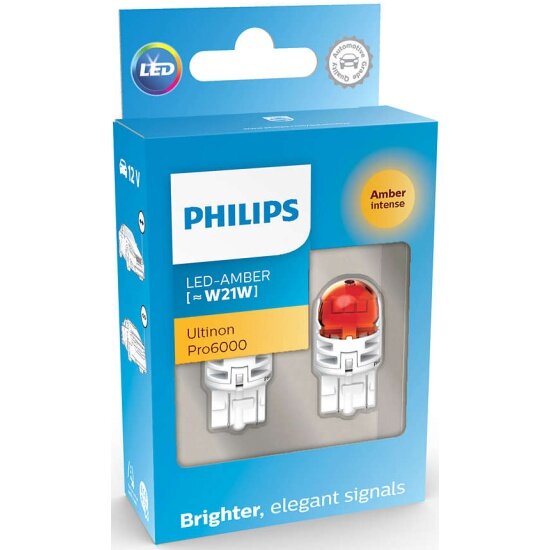 Сигнальная лампа PHILIPS W21W (W3*16d) LED Amber Ultinon Pro6000 80лм 12V 2шт