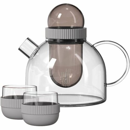 Заварочный чайник 800мл и две чашки 95мл KISSKISSFISH BoogieWoogie Teapot with cups TEAP07-U, серый