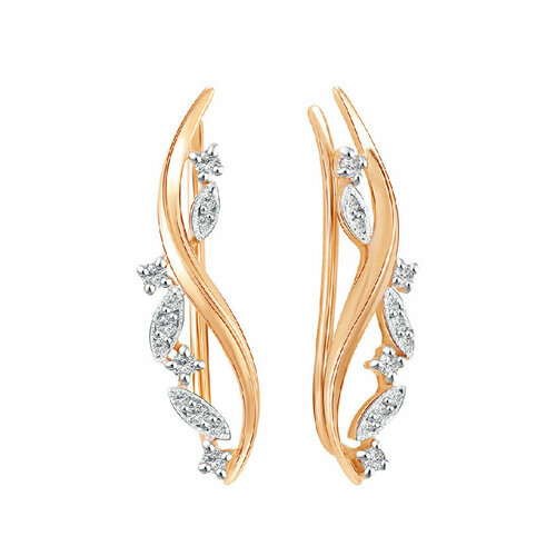 Серьги клаймберы ZOLOTYE UZORY, красное золото, 585 проба, фианит, красный, золотой