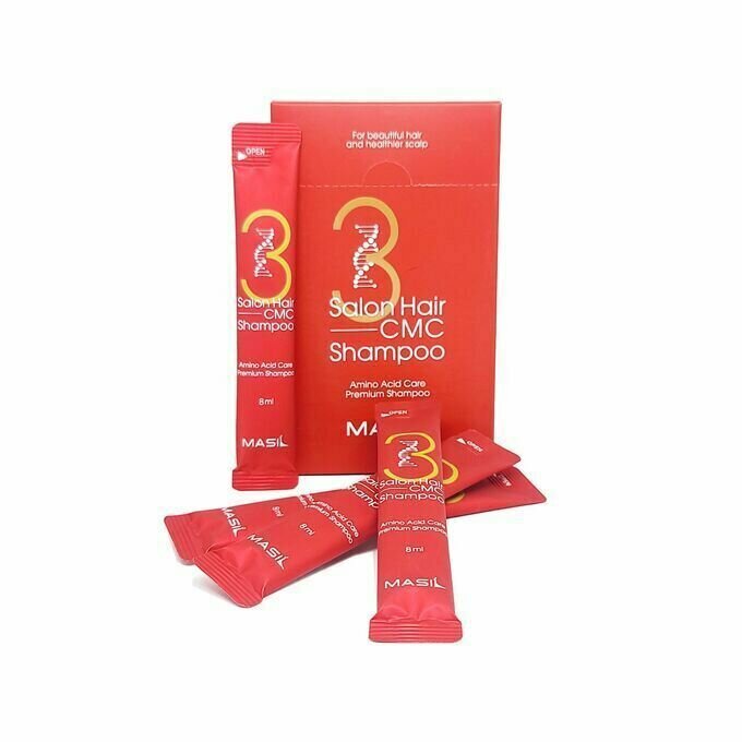 фото Masil 3 Salon Hair CMC Shampoo Восстанавливающий профессиональный шампунь с аминокислотами 2 шт*8 мл.