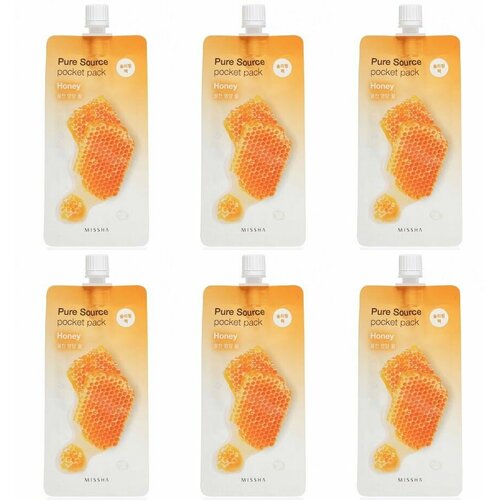 Маска кремовая ночная с медом, Missha, Pure Source Pocket pack Honey, 10 мл, 6 шт