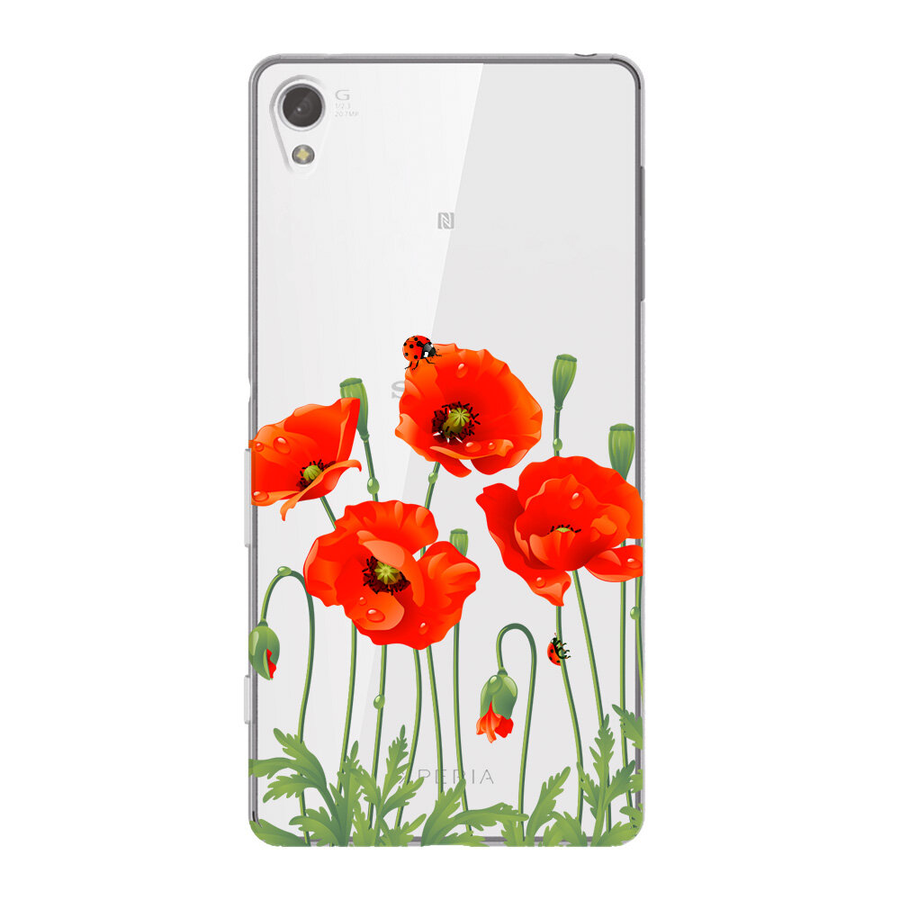 Чехол и защитная пленка для Sony Xperia Z3+ Deppa Art Case Flowers маки