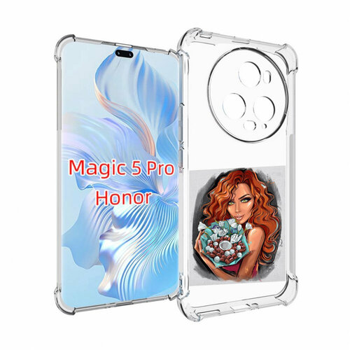 Чехол MyPads девушка-с-кокосовым-букетом женский для Honor Magic 5 Pro задняя-панель-накладка-бампер