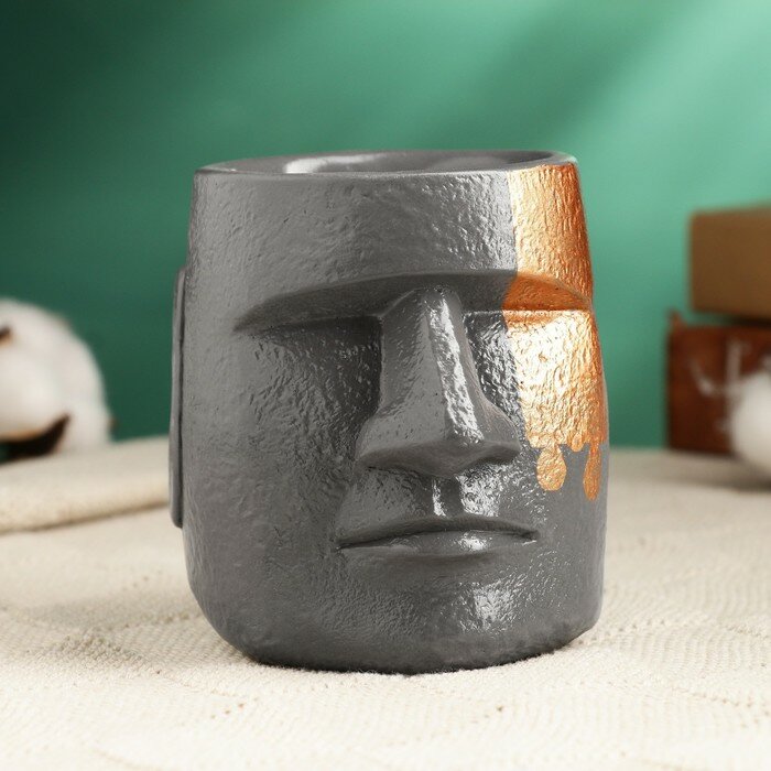 Хорошие сувениры Кашпо - органайзер "Истукан моаи" 10 см, серый, бронза