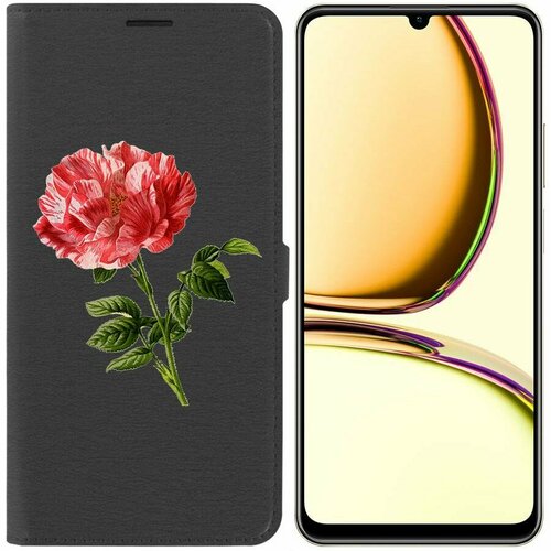 Чехол книжка Krutoff Eco Book для Realme C53 Рисованная роза (черный)