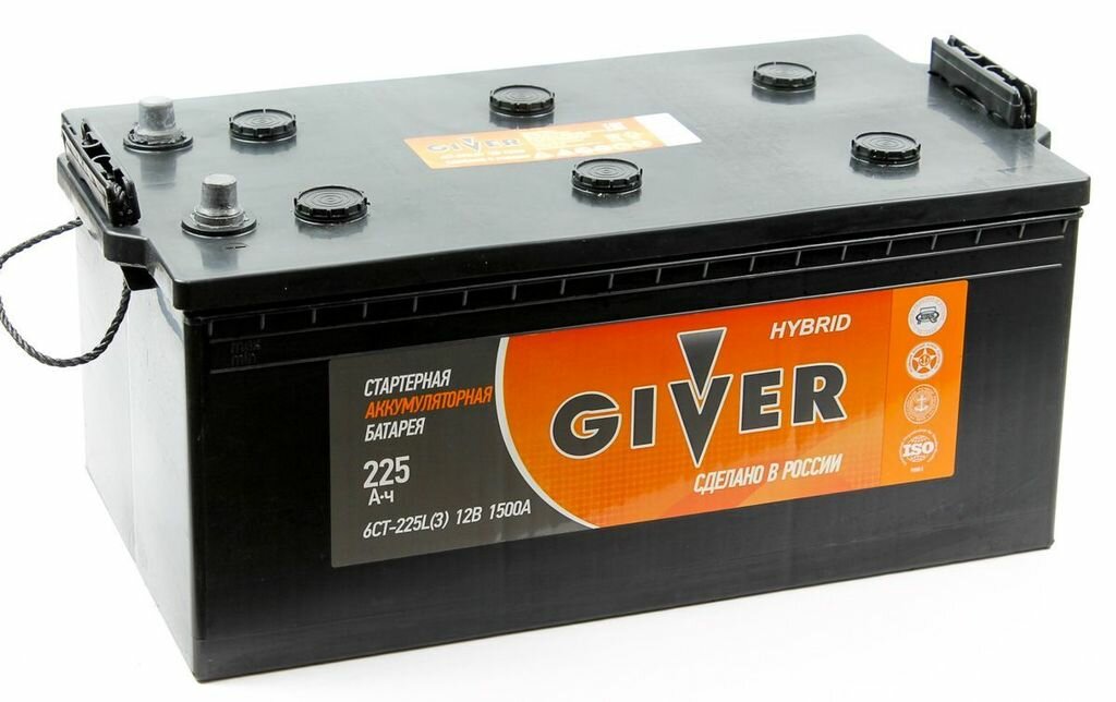 Грузовой аккумулятор Giver 225 А. ч Обратная грузовая полярность(+/-). Конус