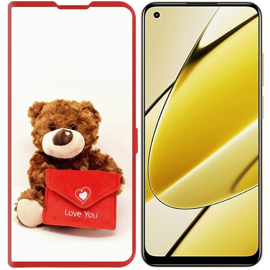 Чехол-книжка Krutoff Eco Book для Realme 11 4G Медвежонок тебя любит (красный)