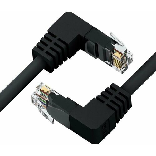 GCR Патч-корд прямой 3.0m UTP кат.5e, черный, нижний/нижний угол, литой, ethernet high speed, RJ45, T568B