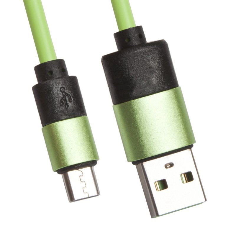 фото USB кабель LP Micro USB круглый soft touch металлические разъемы зеленый, европакет