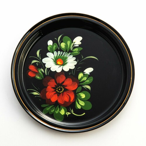 Поднос украшенный цветочной композицией металл жесть роспись Жостовская фабрика декоративной росписи СССР 1970-1990 гг 3444₽