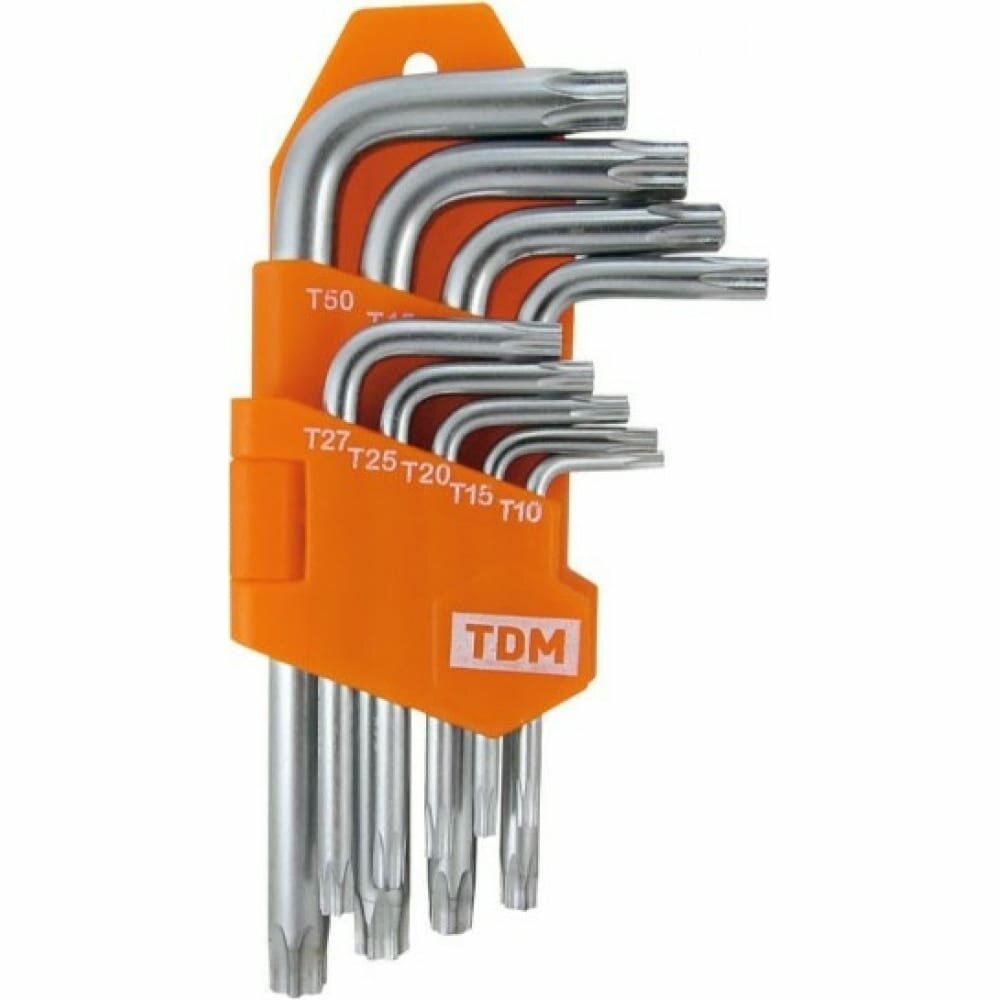Набор ключей "TORX" с отверстием 9 шт: Т10-Т50 (держатель в блистере), CR-V сталь "Алмаз" TDM