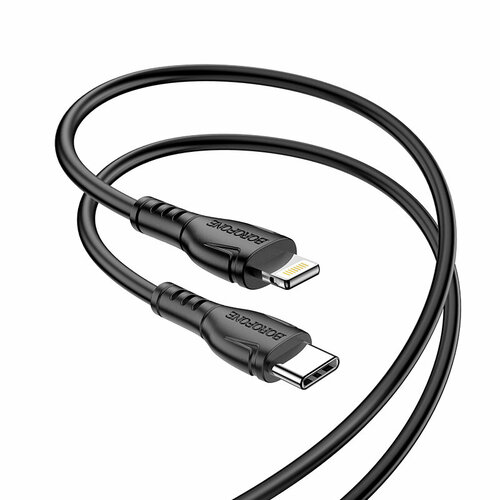 Кабель Type-C - 8 pin Borofone BX51 Triumph, 1.0м, 2.4A, 12Вт, QC3.0, цвет: чёрный кабель usb type c borofone bx51 triumph 1 0м 3 0a цвет черный не упакован