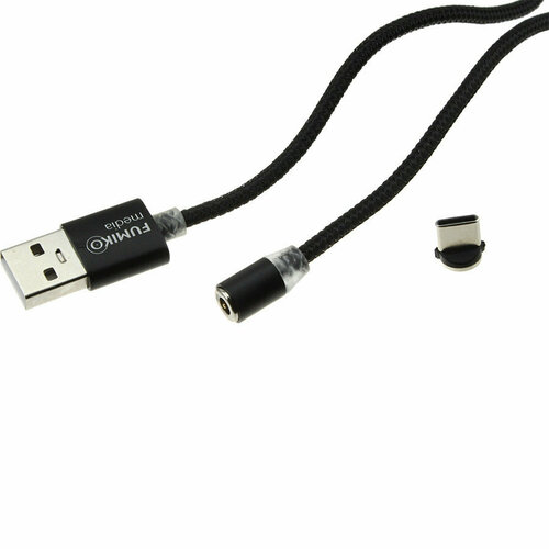 Шнур USB A-Type-C 1.0м магнитный оплетка ткань Fumiko, черный