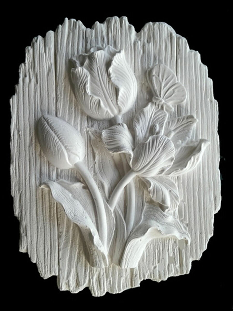 фото Основа под роспись гипсовая "Тюльпаны" 19х15х3, с петелькой, заготовка гипсовая, фигура гипсовая