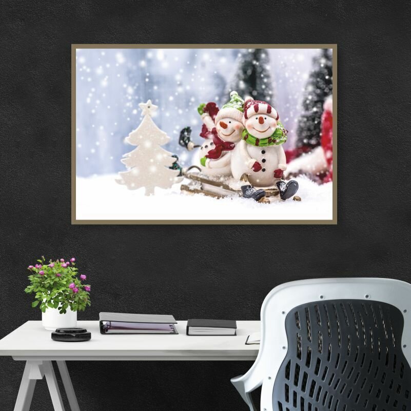 Постер для интерьера на стену Новый Год Снеговики На Санках 40х30 см в тубусе ПолиЦентр
