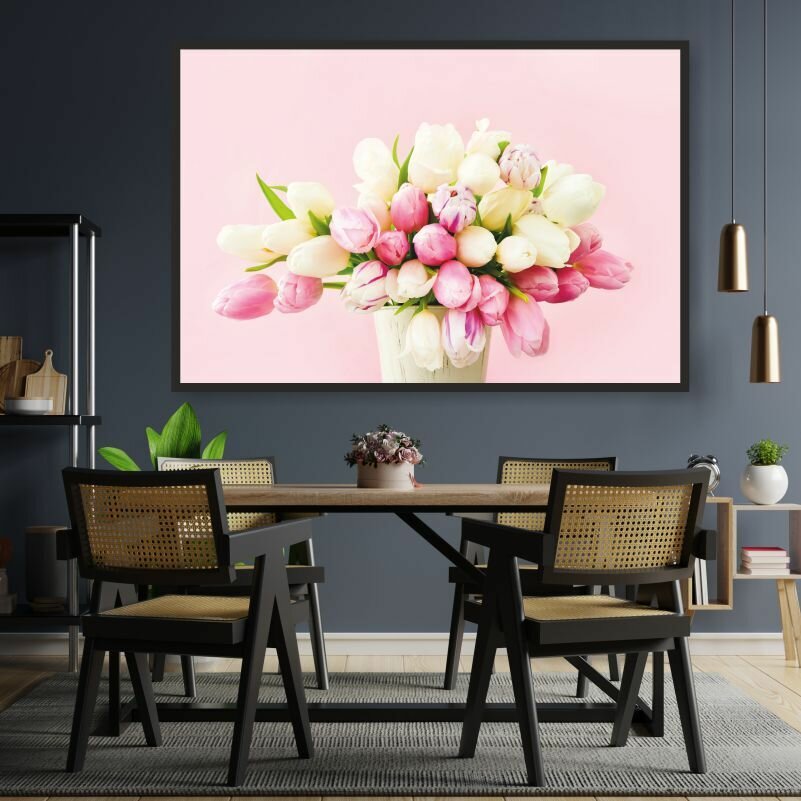 Постер для интерьера Розово-Белый Букет Тюльпанов 70х50 см в тубусе ПолиЦентр