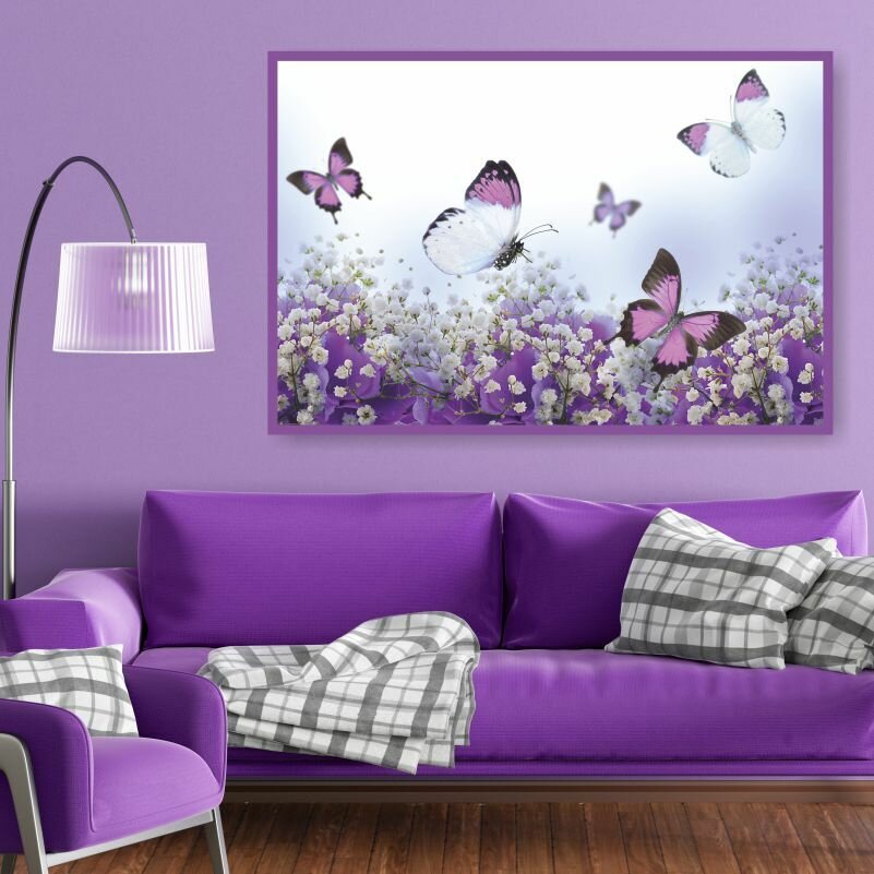 Постер для интерьера Бабочки Над Цветами 40х30 см в тубусе ПолиЦентр