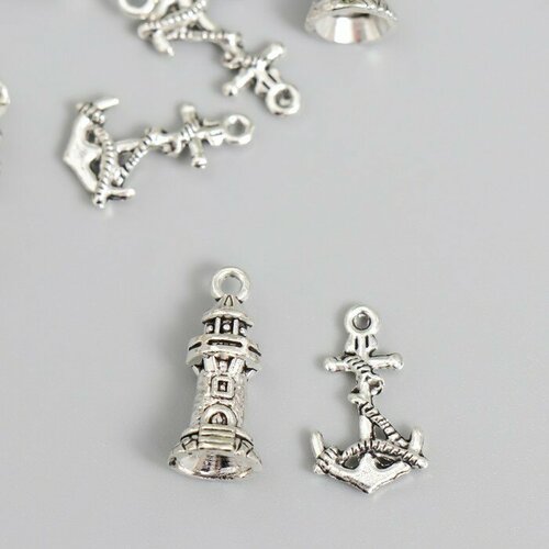 Декор для творчества металл Якорь и маяк серебро набор 6 пар 19х11 см 2х09х09 см 338₽