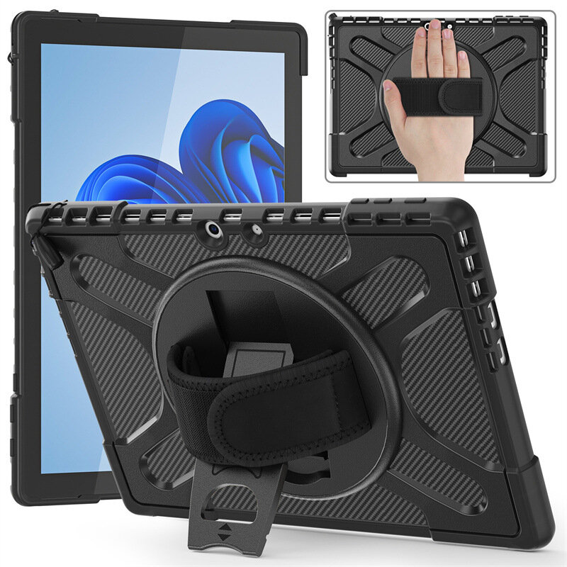 Чехол-бампер MyPads с усиленной защитой углов и необычным экстремальным дизайном для Microsoft Surface Pro 9 с держателем для руки в черном цвете