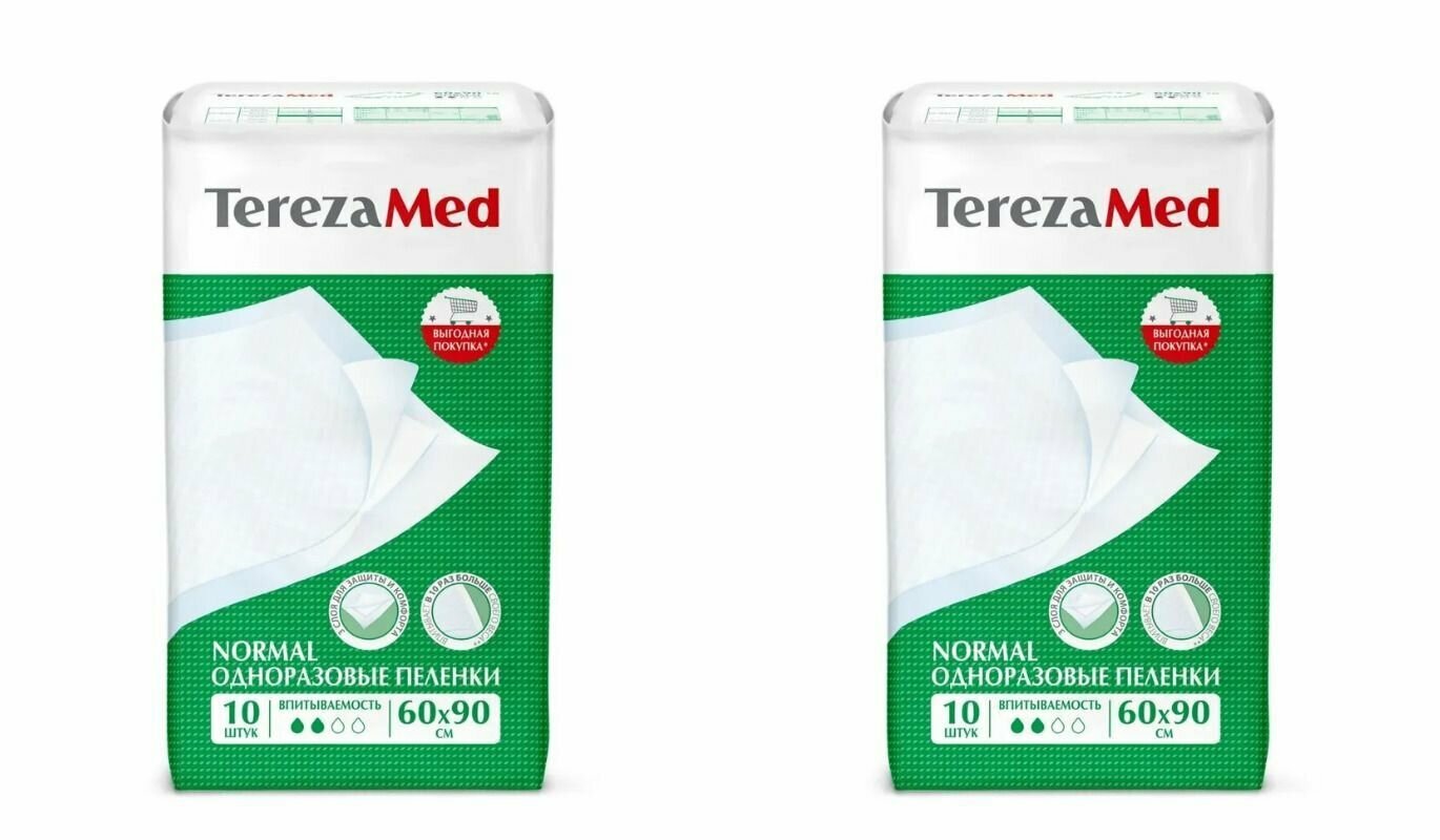 Пеленки одноразовые, TerezaMed, Normal 60x90, 10 шт, 2 уп