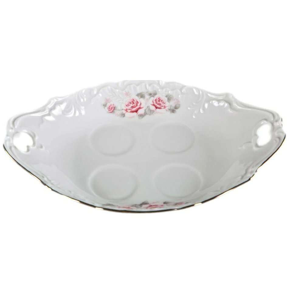 фото Поднос для специй 17 см с ручками Cmielow "Рококо /Серая роза /платина" / 111499