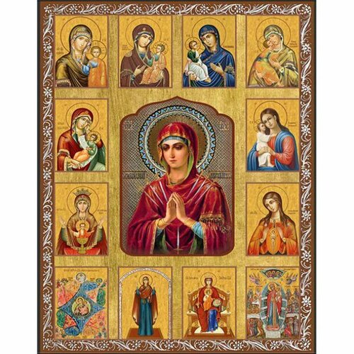 Икона Собор Богородичных икон с рамкой, арт ДМИ-005-2 икона собор богородичных икон с красной рамкой арт дми 034 2