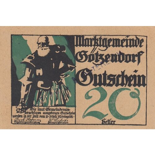 Австрия, Гётцендорф 20 геллеров 1914-1920 гг. (Надпечатка) австрия верхняя австрия 20 геллеров 1920 г вид 2 1 2
