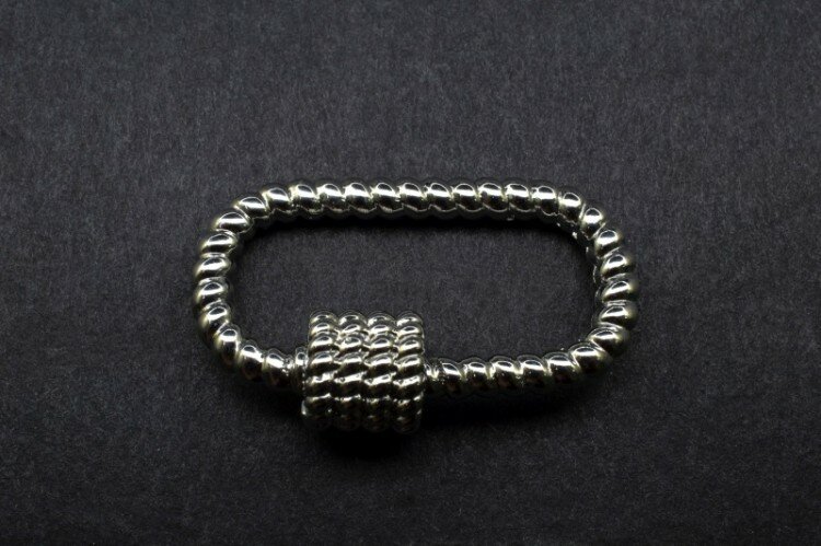 Замок-карабин с винтовой застежкой, 27х16х3мм, застежка 8,5х7,5мм, цвет платина, латунь, 08-033, 1шт