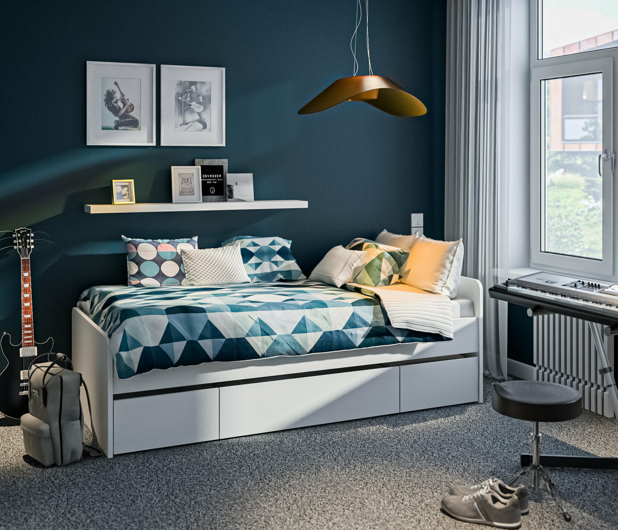 фото Односпальная кровать столплит Терра СБ-3149/1+СБ-3343 с ящиками и основанием, ЛДСП, белый, 96х205х67 см