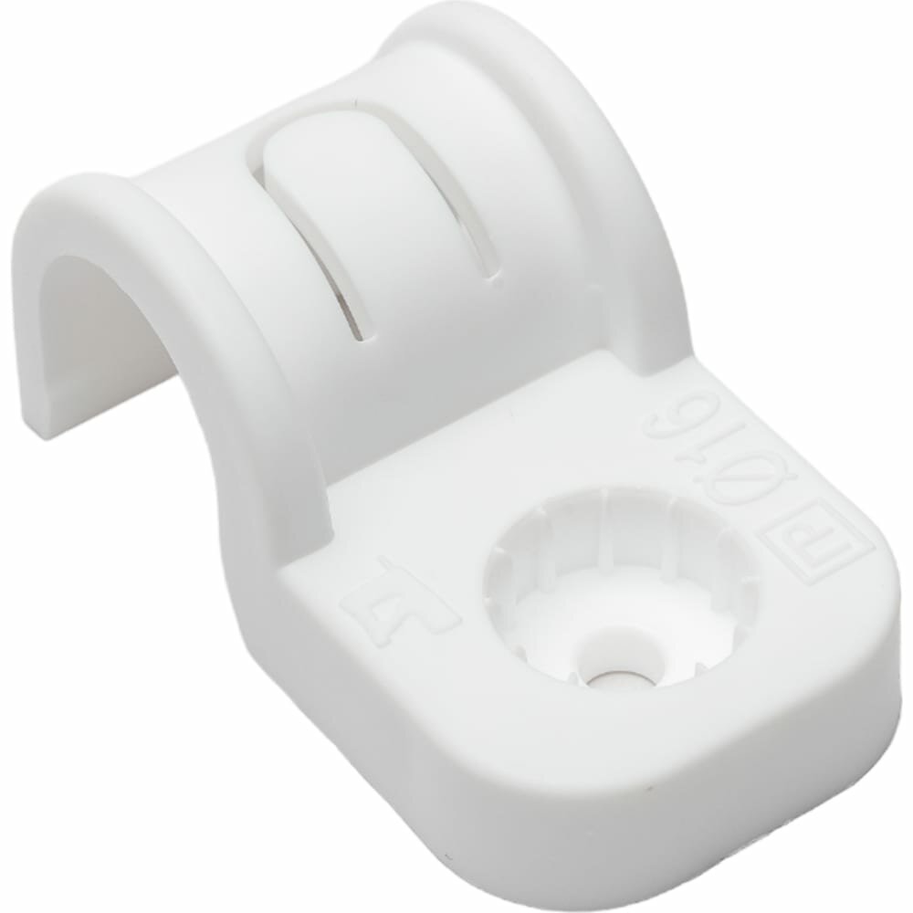 фото Односторонняя пластиковая крепеж-скоба для прямого монтажа Промрукав белая, в п/э, д 16