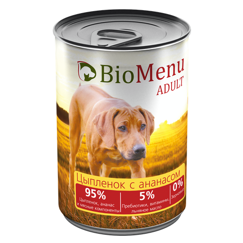 BioMenu (0.41 кг) 1 шт. Adult консервы для собак с цыпленком и ананасами (6 штук)
