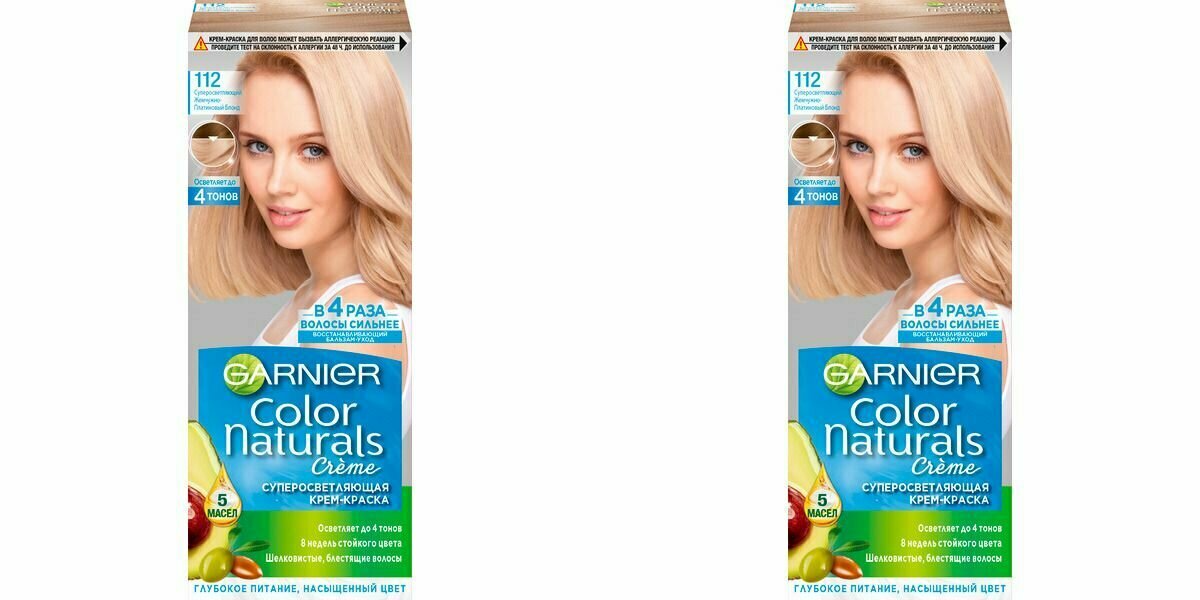 Краска для волос, Garnier, Color Naturals, 112 суперосветляющий пепельный блонд, 110 мл, 2 шт