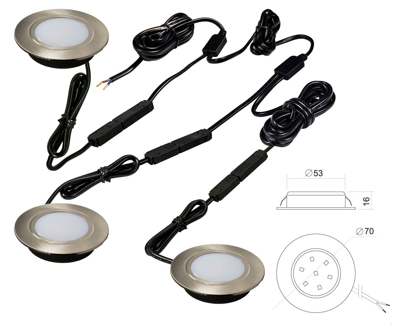 Комплект светильников встр. (LED) 3 х Polus 4Вт, 220В, 4000K, сатин никель, провод-шлейф, шт