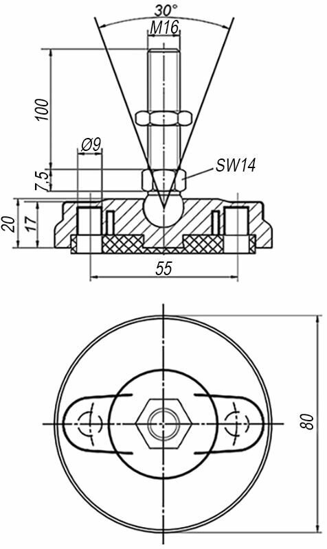 Регулируемая нескользящая опора M16x100 до 900 кг Алтервиа A0002411108016100