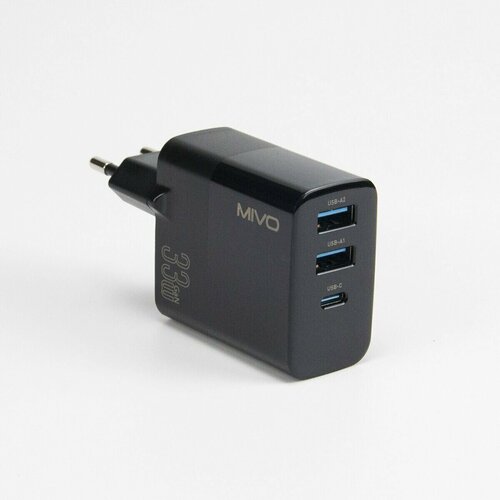 Сетевое зарядное устройство для телефона Mivo MP-300Q на 33W, 2 USB и Type-C, быстрая зарядка QC 3.0 + PD, адаптер для андройда и айфона