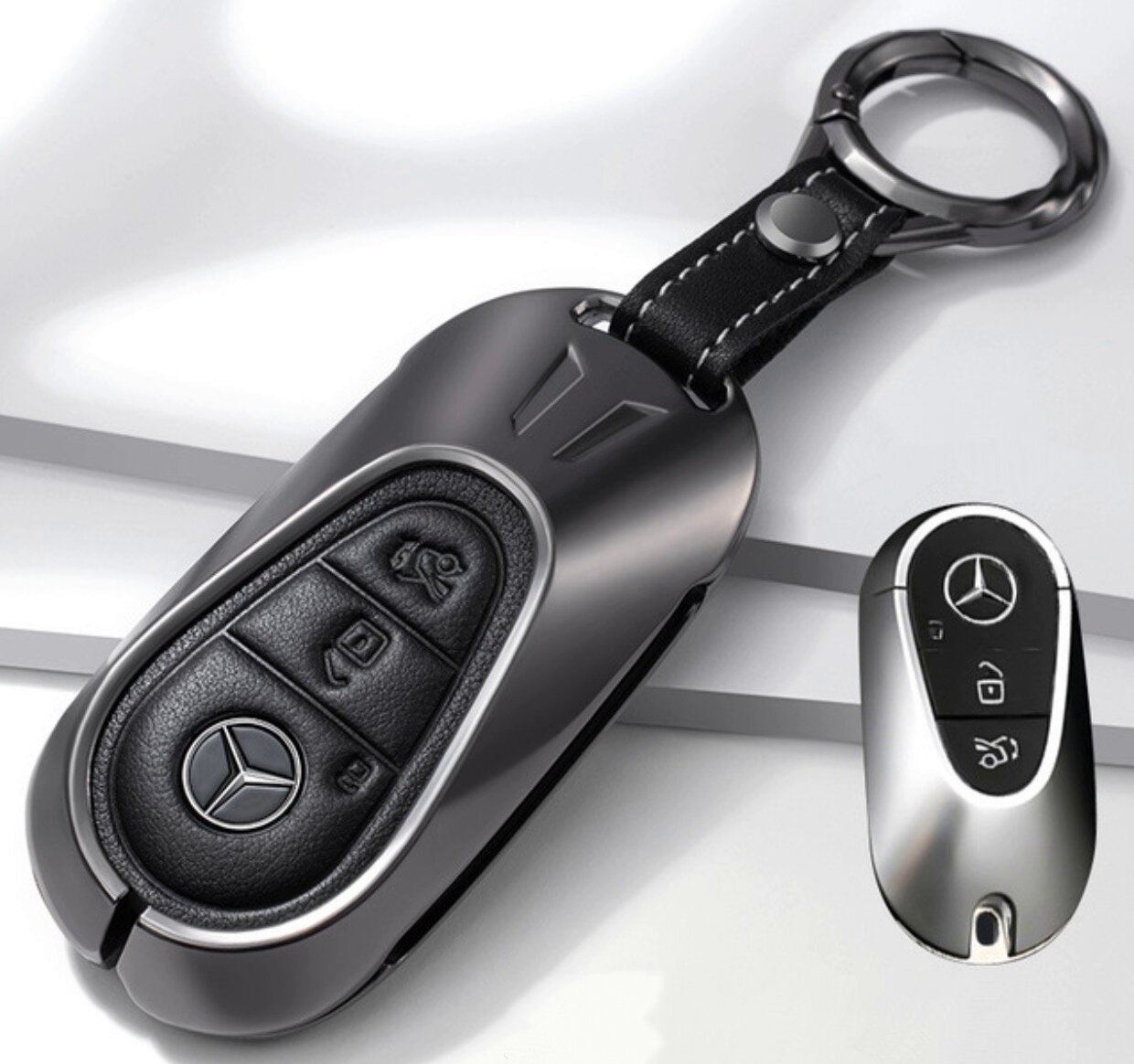 Противоударный защитный металлический черный чехол с брелком для нового автомобильного ключа ‎Mercedes-Benz E С S А класс CLA GLA‎ GLB GLC GLE Мер.