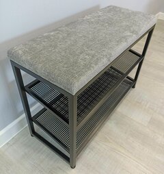 Изображение товара Обувница с мягким сиденьем "Дия" / 55х30х52см / черный каркас - серый шенилл