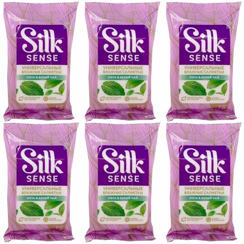 Влажные салфетки универсальные, Ola, Silk sense, белый чай и мята, 15 шт, 6 уп