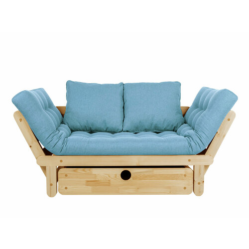 Прямой диван ARSKO (АндерСон) Сламбер Сосна натуральная Голубой, рогожка С ящиком