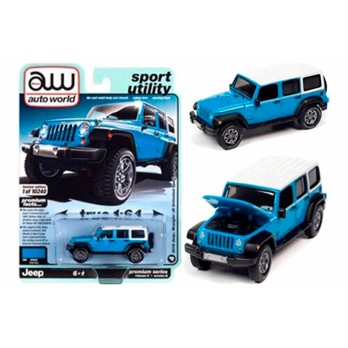 Jeep wrangler jk unlimited sport 2018 chief blue with white roof & white side stripes (голубой с белым)