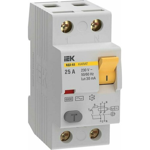 Выключатель дифференциального тока УЗО 2п 25А 30мА 6кА тип AC ВД3-63 KARAT IEK MDV20-2-025-030